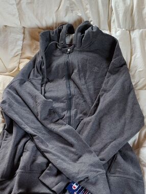 Champion Charcoal Zip Hoodie with Embroidered Logo